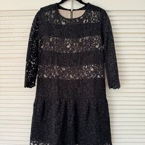 Sandro Lace & Leather Drop Waist Dress